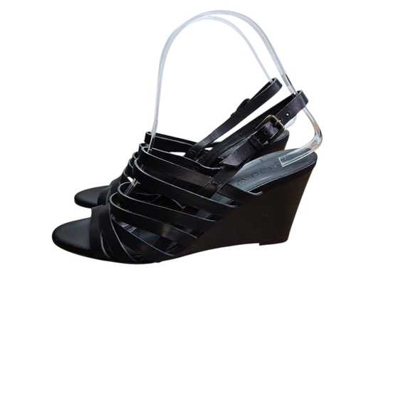 J. Crew Black Leather Strappy Wedge Sandals Italy - Picture 2 of 13